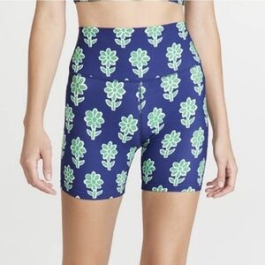 NEW RHODE Naomi Cobalt Blue and Green Floral Athletic Bike Shorts XS